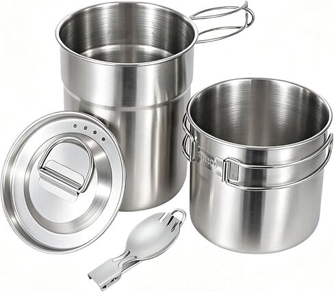 BeGrit Camping Cups Mugs Stainless Steel Camping Pot Food Grade Metal Camping Cookware with Folding Spoon, Vented Lids (5pcs) in Saudi Arabia