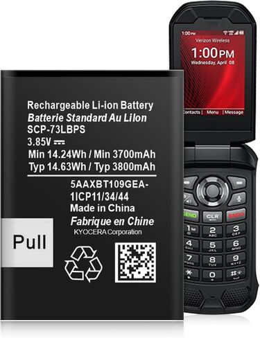 SCP-73LBPS Battery, [2026 New Upgrade] 3800mAh Ultra High Capacity Li-ion Replacement Battery for Kyocera DuraXV Extreme E4810 Verizon Flip Phone in Kuwait