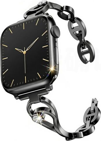 SaNgaMEi Slim Metal Band Compatible with Apple Watch Bands 38mm 40mm 41mm 42mm 44mm 45mm 46mm 49mm Women Dressy Bling Jewelry Diamond Bracelet Strap for iWatch Series 11 10 9 8 7 6 5 4 3 SE Ultra in Saudi Arabia