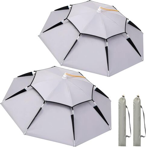 RedSwing Diameter Large Umbrella Hat for Adults and Kids, Hands Free UV Protection Head Umbrella Double Layer for Fishing, Gardening, Beach and Golf, Blue/Silver/Camouflage in Kuwait