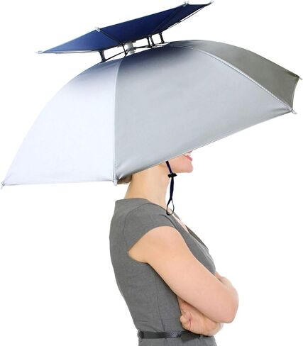 RedSwing Diameter Large Umbrella Hat for Adults and Kids, Hands Free UV Protection Head Umbrella Double Layer for Fishing, Gardening, Beach and Golf, Blue/Silver/Camouflage in Kuwait