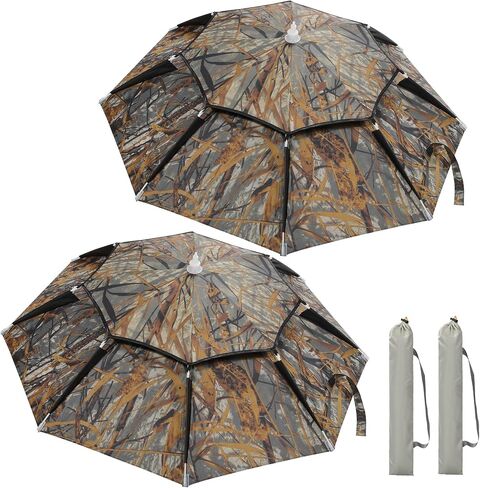 RedSwing Diameter Large Umbrella Hat for Adults and Kids, Hands Free UV Protection Head Umbrella Double Layer for Fishing, Gardening, Beach and Golf, Blue/Silver/Camouflage in Kuwait
