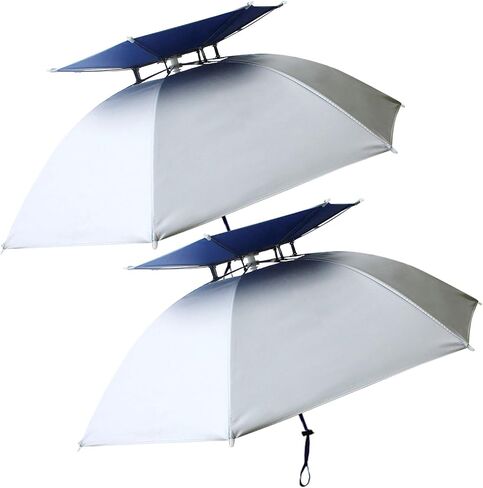 RedSwing Diameter Large Umbrella Hat for Adults and Kids, Hands Free UV Protection Head Umbrella Double Layer for Fishing, Gardening, Beach and Golf, Blue/Silver/Camouflage in Kuwait