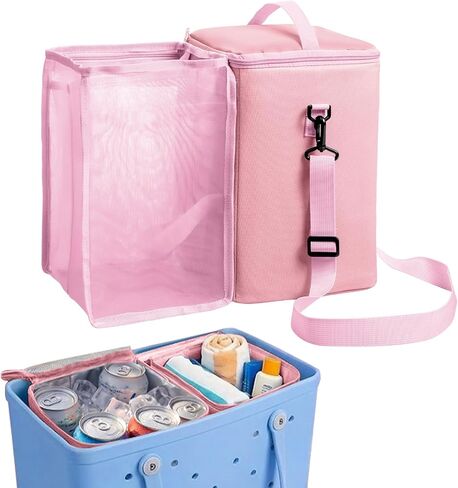 Bogg Bag Cooler Insert, 2-in-1 Insulated Cooler & Mesh Organizer for Large Bogg Bag, Leakproof PEVA Cooler Bag with Strap, Large Rubber Beach Bag Accessories for Beach, Pool, Camping & Travel in Saudi Arabia