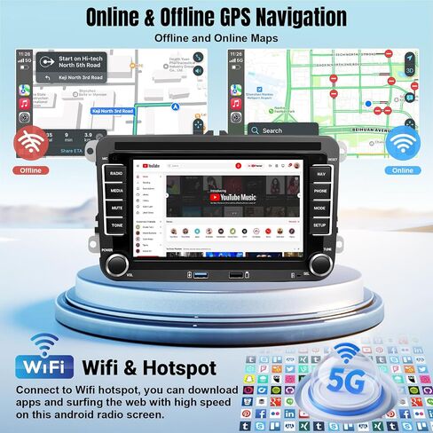 Leadfan Android Car Stereo for VW Volkswagen Passat Jetta Tiguan Beetle Tiguan Caddy Seat Golf 5 6, 7 Inch Touchscreen for Jetta Car Radio with Carplay Android Auto 5G WiFi Bluetooth 5.1 Backup Camera in Kuwait