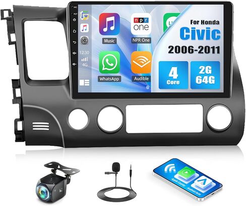 4 Core+64G Car Stereo Radio for Honda Civic 2006-2011 with Wireless Carplay Android Auto,10.1" Android 15 Touchscreen Car Radio with WiFi GPS Mirror Link Bluetooth EQ FM RDS SWC + Backup Camera in Saudi Arabia