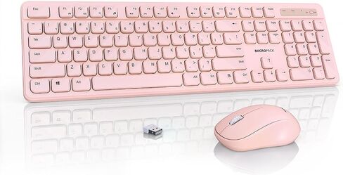 Pink Keyboard and Mouse Wireless Combo, Silent Full-Sized with Number Pad Quiet Mouse USB Receiver for PC Computer Laptop Desktop Compatible with Windows Android Linux macOS (Pink) in Saudi Arabia