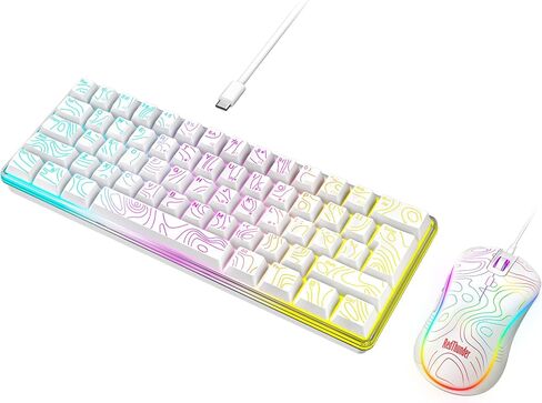 RedThunder 60% Gaming Wired Keyboard and Mouse Combo, Ultra-Compact 61 Keys RGB Backlit Small Keyboard, Lightweight 7200 DPI Optical Mouse, RGB Gaming Set for PC MAC PS5 Xbox Gamer(White Contour Line) in Saudi Arabia