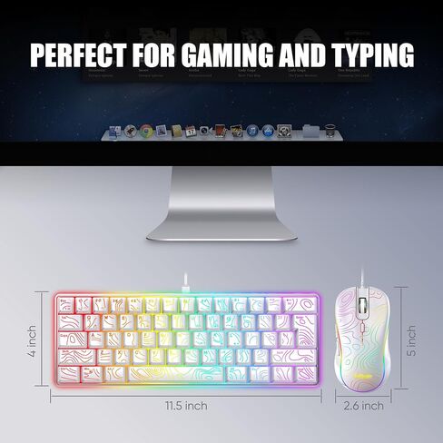 RedThunder 60% Gaming Wired Keyboard and Mouse Combo, Ultra-Compact 61 Keys RGB Backlit Small Keyboard, Lightweight 7200 DPI Optical Mouse, RGB Gaming Set for PC MAC PS5 Xbox Gamer(White Contour Line) in Saudi Arabia