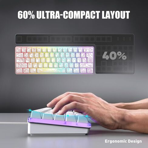 RedThunder 60% Gaming Wired Keyboard and Mouse Combo, Ultra-Compact 61 Keys RGB Backlit Small Keyboard, Lightweight 7200 DPI Optical Mouse, RGB Gaming Set for PC MAC PS5 Xbox Gamer(White Contour Line) in Saudi Arabia