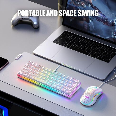 RedThunder 60% Gaming Wired Keyboard and Mouse Combo, Ultra-Compact 61 Keys RGB Backlit Small Keyboard, Lightweight 7200 DPI Optical Mouse, RGB Gaming Set for PC MAC PS5 Xbox Gamer(White Contour Line) in Saudi Arabia