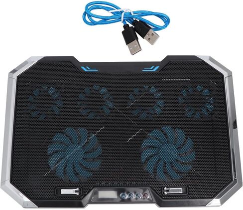 Laptop Cooling Pad with LED Display with 6 Fans and Adjustable Height Dual USB Ports, Heat Dissipation Cooling Stand Double Side LED Breathing Light for Notebook Computers in Saudi Arabia