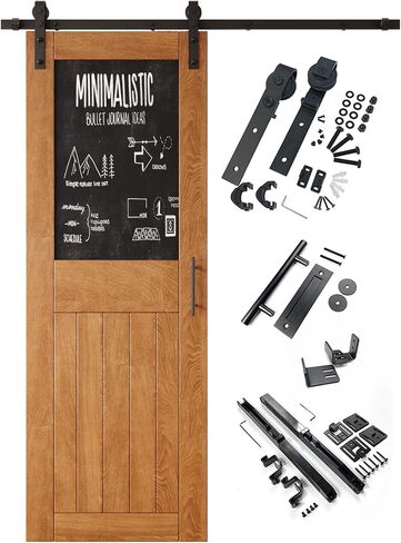 Early American 36x84 in. Sliding Barn Door, Half Chalkboard Design,Assembly Required, Finished Sliding Barn Door, with 6.6 ft Single Door Hardware Kit, Interior Use in Kuwait