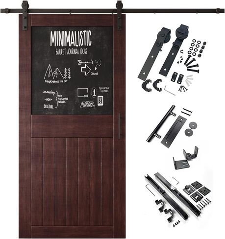 Red Mahogany 32x84 in. Sliding Barn Door, Half Chalkboard Design,Assembly Required, Finished Sliding Barn Door, with 5.5 ft Single Door Hardware Kit, Interior Use in Kuwait