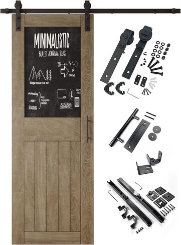 Classic Gray 32x84 in. Sliding Barn Door, Half Chalkboard Design,Assembly Required, Finished Sliding Barn Door, with 5.5 ft Single Door Hardware Kit, Interior Use in Kuwait