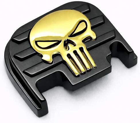 Decorative Back Plate for Glock Gen 1–5 – Solid Steel | Black Finish with Gold Skull Design | Fits Glock 17, 19, 19X, 20, 21, 22, 23, 26, 27, 30, 32 33 34 35 36 37 38 39 40 41 in Saudi Arabia