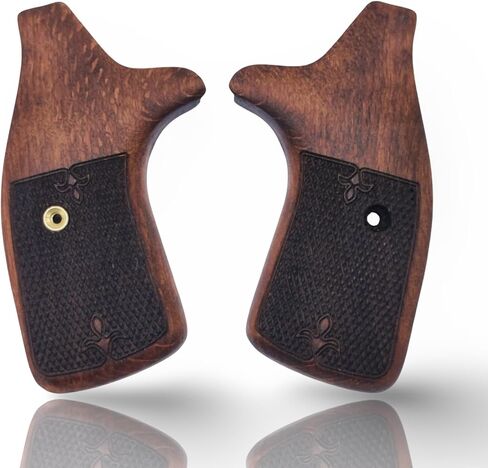 Revolver J Round Grips Compatible with S&W, Real Wood Gun Grips for Smith & Wesson J Frame Round Butt .38 Special and 9mm / Screw Included in Saudi Arabia