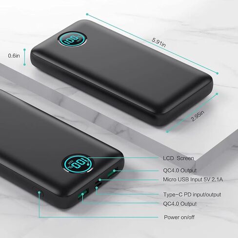 Portable Charger Power Bank 30800mAh LCD Display Power Bank,25W PD Fast Charging +QC 4.0 Quick Phone Charging Power Bank Tri-Outputs Battery Pack Compatible with iPhone,Android etc(Black) in Kuwait