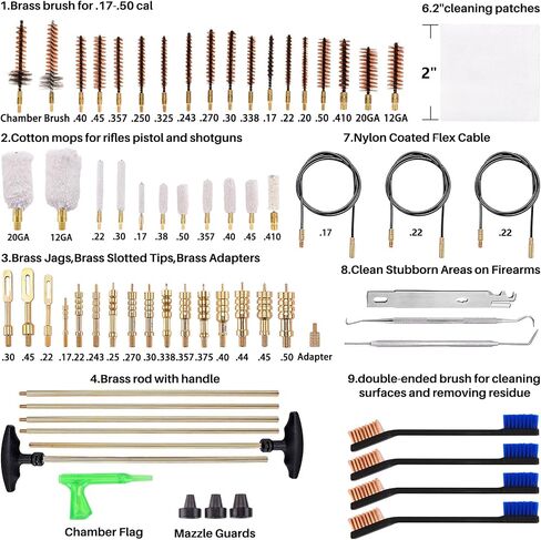 Raiseek Gun Cleaning Kit Universal Gun Cleaning Kit Rifle Handgun Shotgun Pistol Cleaning Kit for All Guns with Denser Brass Brushes, Mops, Jags,Rods,Ropes and Travel Size Gun Range Bag in Kuwait