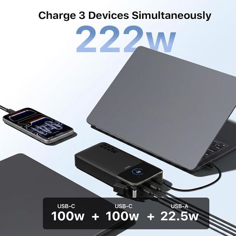 شاحن محمول JUOVI بقوة 222 واط لبنك الطاقة المحمول بسعة 25000 مللي أمبير في الساعة مع كابل USB-C in Kuwait