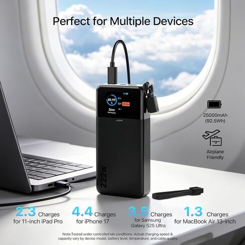 شاحن محمول JUOVI بقوة 222 واط لبنك الطاقة المحمول بسعة 25000 مللي أمبير في الساعة مع كابل USB-C in Kuwait