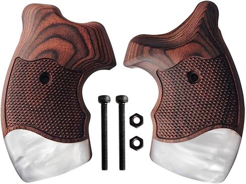 Cool Hand J Frame 642 38 Special Rosewood Grips for Smith & Wesson, S&W J Round Revolver Grips, Screws Included, Checker Diamond Cut w/White Pearl, w/Finger Grooves, TSFR-DC-BWWP in Kuwait
