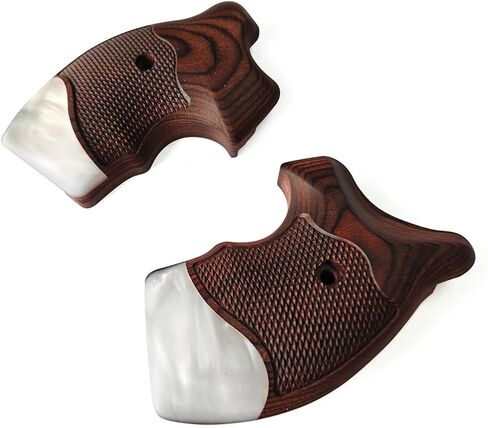 Cool Hand J Frame 642 38 Special Rosewood Grips for Smith & Wesson, S&W J Round Revolver Grips, Screws Included, Checker Diamond Cut w/White Pearl, w/Finger Grooves, TSFR-DC-BWWP in Kuwait