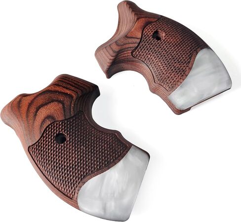 Cool Hand J Frame 642 38 Special Rosewood Grips for Smith & Wesson, S&W J Round Revolver Grips, Screws Included, Checker Diamond Cut w/White Pearl, w/Finger Grooves, TSFR-DC-BWWP in Kuwait