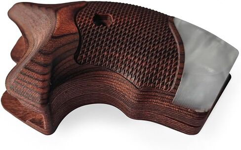 Cool Hand J Frame 642 38 Special Rosewood Grips for Smith & Wesson, S&W J Round Revolver Grips, Screws Included, Checker Diamond Cut w/White Pearl, w/Finger Grooves, TSFR-DC-BWWP in Kuwait