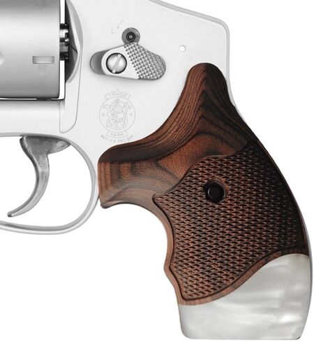 Cool Hand J Frame 642 38 Special Rosewood Grips for Smith & Wesson, S&W J Round Revolver Grips, Screws Included, Checker Diamond Cut w/White Pearl, w/Finger Grooves, TSFR-DC-BWWP in Kuwait