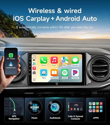 Car Stereo Radio for Toyota Tacoma 2016-2023, Wireless CarPlay Android Auto in Kuwait