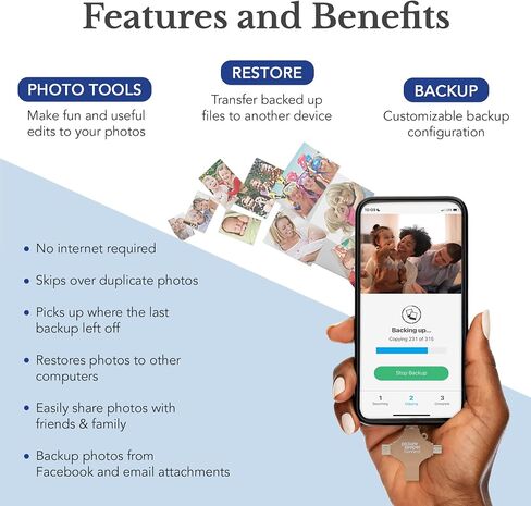 Picture Keeper Connect for iPhone, Android, USB-C, PC & Mac - 128GB USB Stick Backup for Photos, Videos, Contacts, Flash Drive Memory Backup, External Storage Thumb Drive - 128GB, Gold in Kuwait