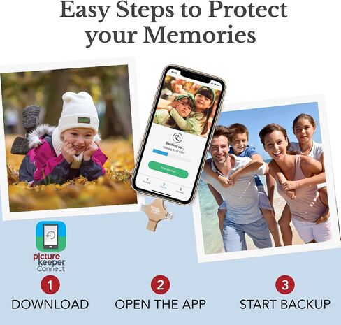 Picture Keeper Connect for iPhone, Android, USB-C, PC & Mac - 128GB USB Stick Backup for Photos, Videos, Contacts, Flash Drive Memory Backup, External Storage Thumb Drive - 128GB, Gold in Kuwait
