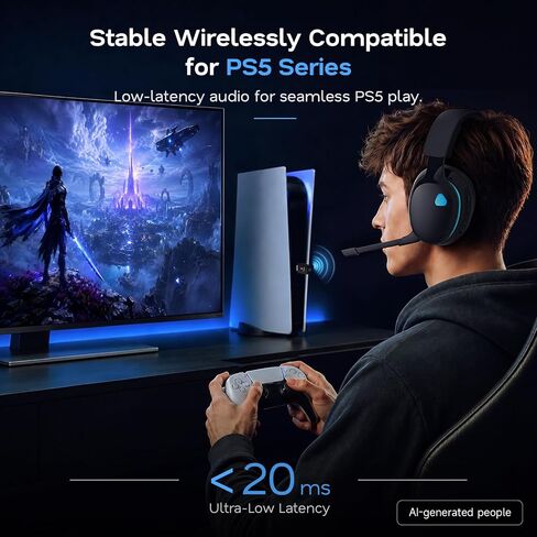 سماعة ألعاب لاسلكية AOC 2.4 جيجا هرتز لأجهزة PS5، PS4، الكمبيوتر الشخصي، سويتش، 45 ساعة، أسود in Saudi Arabia