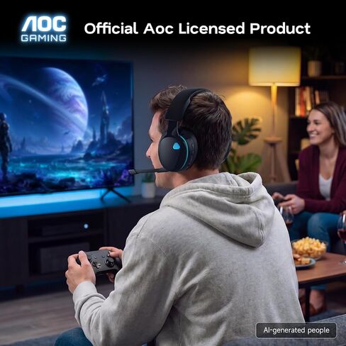 سماعة ألعاب لاسلكية AOC 2.4 جيجا هرتز لأجهزة PS5، PS4، الكمبيوتر الشخصي، سويتش، 45 ساعة، أسود in Saudi Arabia