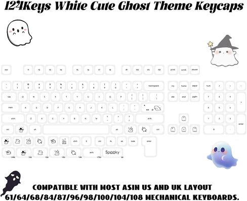 Gliging MOA Profile PBT Keycaps, 124 Keys White Cute Ghost Theme Keycap Set in Saudi Arabia
