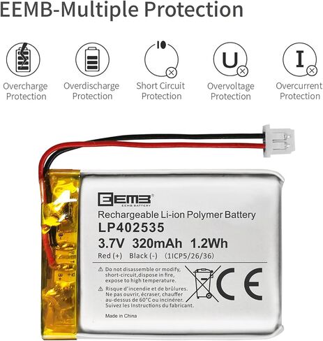 EEMB 3.7V Lipo Battery 320mAh 402535 Rechargeable with Wire 1.25mm 4-Pack in Saudi Arabia