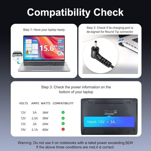 UL Listed 12V AC/DC Adapter Compatible with UGRIHACH 15.6" Laptop UG-1505 ‎LT1505 16GB RAM 512GB SSD Celeron Quad-Core N5095 15.6 Inch Computer 12VDC DC12V 12volt Power Supply Cord Charger Cable PSU in Kuwait