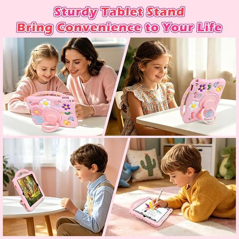 for iPad 9th/8th/7th Generation Case 10.2 Inch Kids Girls Cute Flower Soft Silicone Shockproof Protective Tablet Cover with Pencil Holder Rotating Stand for iPad 10.2" Case 2021 2020 2019,Pink in Saudi Arabia