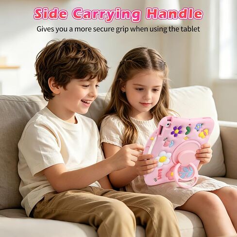 for iPad 9th/8th/7th Generation Case 10.2 Inch Kids Girls Cute Flower Soft Silicone Shockproof Protective Tablet Cover with Pencil Holder Rotating Stand for iPad 10.2" Case 2021 2020 2019,Pink in Saudi Arabia