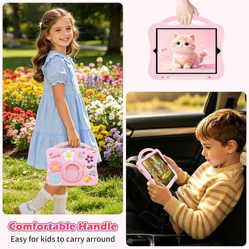 for iPad 9th/8th/7th Generation Case 10.2 Inch Kids Girls Cute Flower Soft Silicone Shockproof Protective Tablet Cover with Pencil Holder Rotating Stand for iPad 10.2" Case 2021 2020 2019,Pink in Saudi Arabia