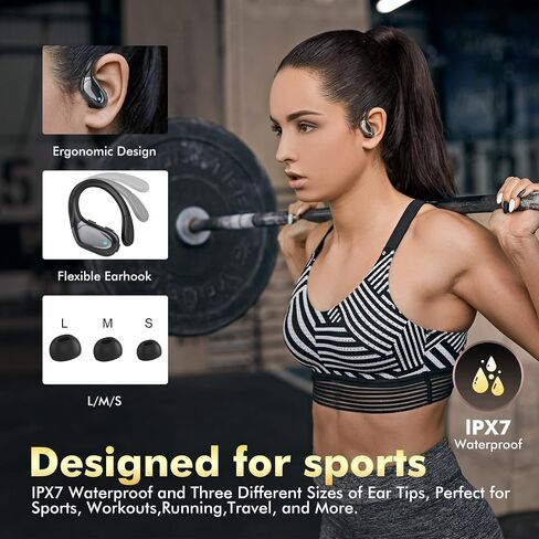 Wireless Earbuds Bluetooth Headphones 80hrs Playback Ear Buds Power Display with Noise Canceling Mic with Earhooks for Sports/Workout/Running, Black in Saudi Arabia