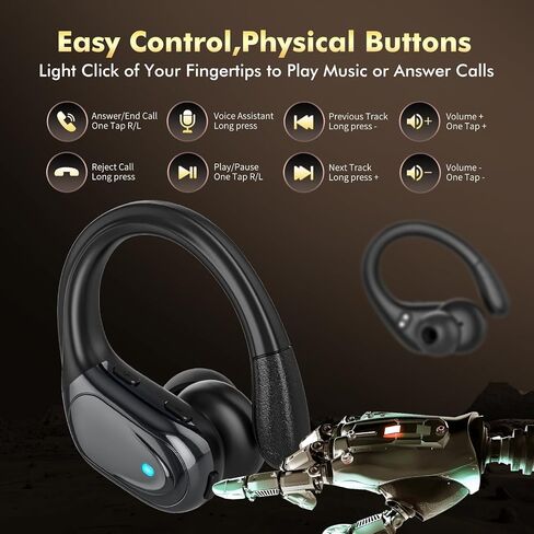 Wireless Earbuds Bluetooth Headphones 80hrs Playback Ear Buds Power Display with Noise Canceling Mic with Earhooks for Sports/Workout/Running, Black in Saudi Arabia