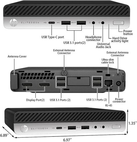 HP Micro PC EliteDesk 800 G4 Windows 11 Tiny Desktop,i5 Hexa-Core Mini Business Computers 32GB Ram 512GB NVMe M.2 SSD,WiFi,BT,HDMI,DP,USB-C,4K Support,Wireless K&M + TJJ Mouse PAD(Renewed) in Saudi Arabia