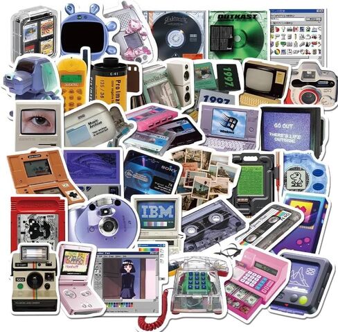 FRANKdesigns 50-Piece Retro Technology Sticker Pack Nostalgic Delight in Saudi Arabia