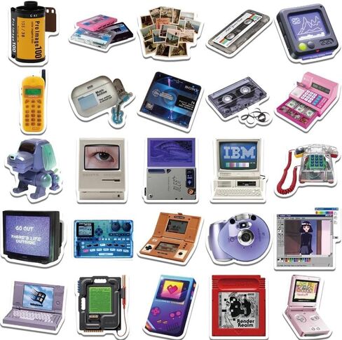 FRANKdesigns 50-Piece Retro Technology Sticker Pack Nostalgic Delight in Saudi Arabia