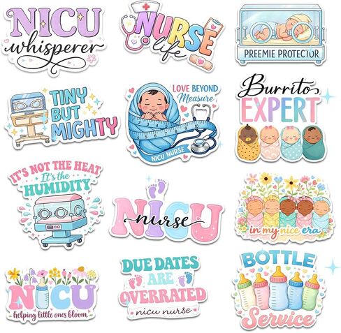 12 Pcs NICU Nurse Sticker, Cute NICU Stickers, Waterproof Decal for Laptop, Water Bottle, Notebook, Tumbler in Saudi Arabia