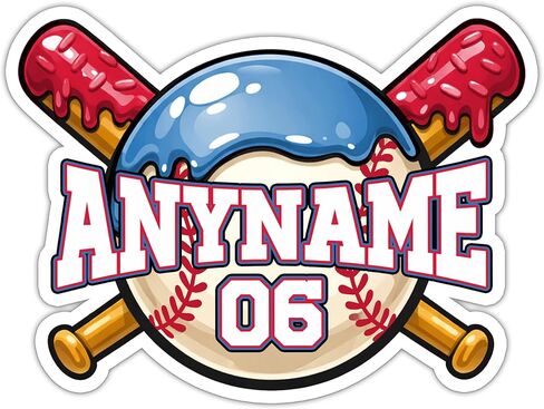 Custom Baseball Softball Sticker Personalized Name Number Drip Glaze Sprinkles Sports Cream Drip Decal Waterproof Vinyl Laptop Car Bottle Helmet Gift for Players Kids Teams Fans Style 4 in Saudi Arabia