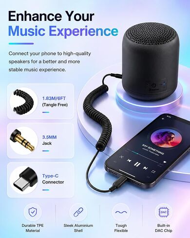 Coiled USB C to 3.5mm Aux Cable for iPhone 18 Pro Max/18 Pro/17e 17 6FT Ox Audio Cord for Car in Kuwait