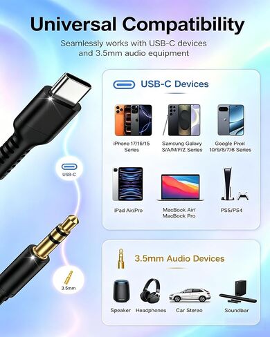 Coiled USB C to 3.5mm Aux Cable for iPhone 18 Pro Max/18 Pro/17e 17 6FT Ox Audio Cord for Car in Kuwait
